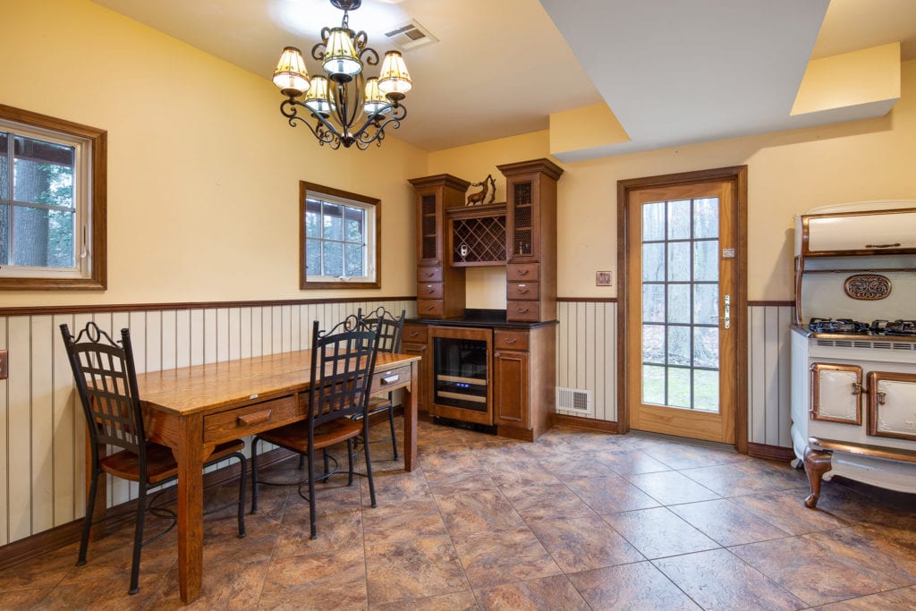 Kitchen showing dining area and wine bar.