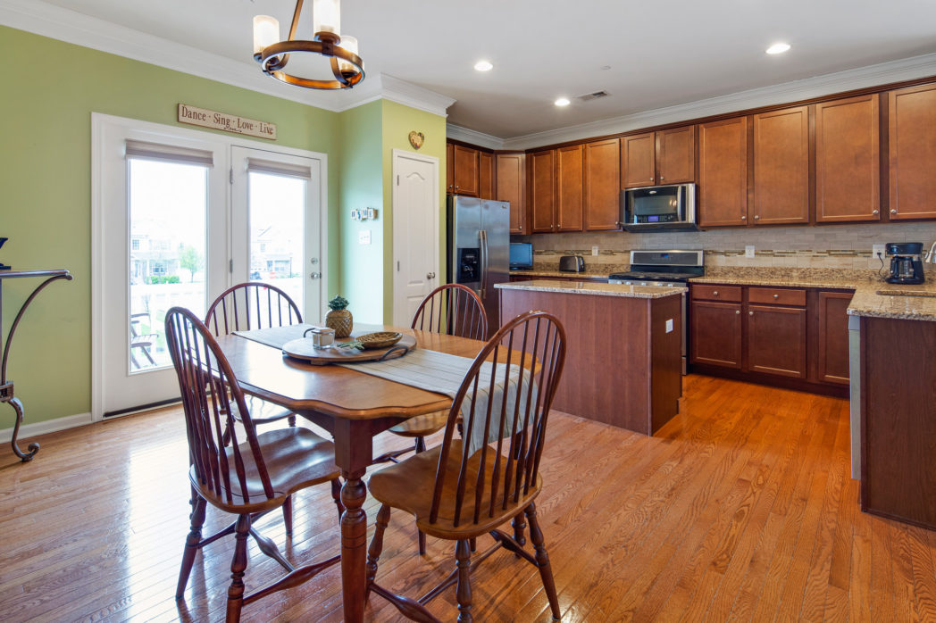 The dining area and kitchen