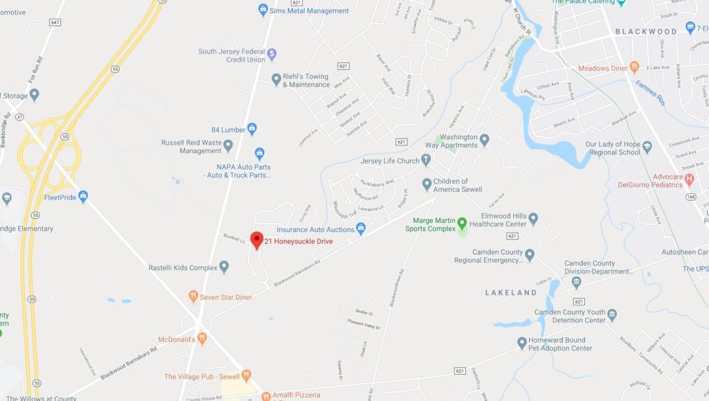 Detailed Map location of 21 Honeysuckle Drive Sewell