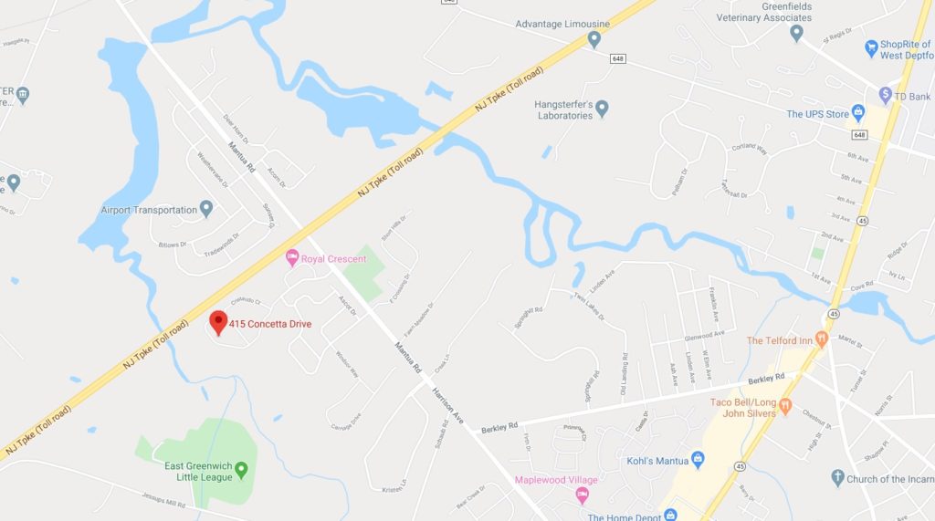 Detailed map location of 415 Concettat Drive Mt Royal, NJ 08061