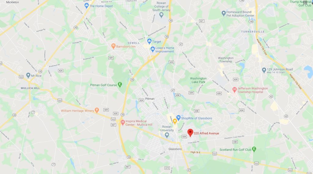 Large scale map location of 320 Alfred Avenue Glassboro, NJ